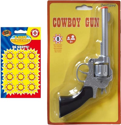 Funny Fashion Verkleed speelgoed revolver - pistool - metaal - 8 schots - met 12x plaffertjes ringen