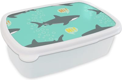 Broodtrommel Wit - Lunchbox - Brooddoos - Patronen - Water - Haai - Jongens - Jongetje - Kind - Kids - 18x12x6 cm - Volwassenen