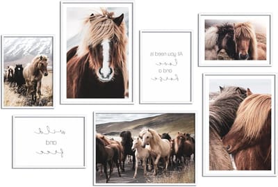 Posterset met lijsten - Fotocollage set - Muren decoreren - 7 harmonieuze afbeeldingen - 3x A3 4x A4 - Paardenprint