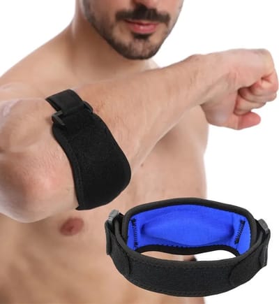Elleboogband Sport – Verstelbare Elleboog Support – Comfort & Stabiliteit – Ademend & Lichtgewicht – Fitness, Tennis & Training – Zwart/Blauw