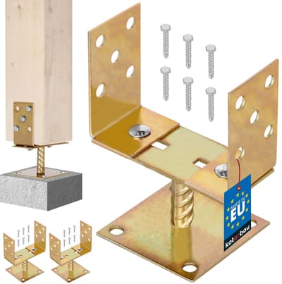 KOTARBAU® 2 st Paalhouder, Paalvoet, Verzinkt Staal, 0-160 mm, Goud, Paalsteun, Paalhouder Verstelbaar, Paaldrager, Verstelbare Paalvoet, voor Houten Balken