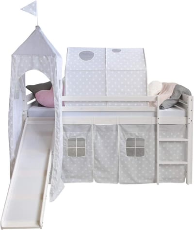 Hoogslaper met Glijbaan - Kinderbed Speelbed - Spelen en Slapen - Massief Grenenhout - 90x200 cm - Wit