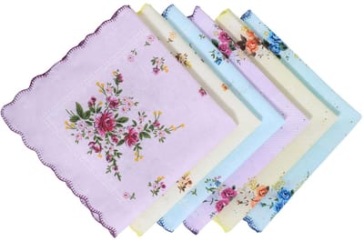 Dailygoods- Zakdoeken 6-delige Set - 100% Katoen - Vintage Bloemen - Multicolor - Zacht voor Gevoelige Huid - Afmetingen 30x30 cm - Handkerchiefs