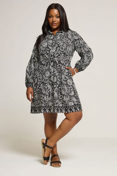 Yours Zwarte Minioverhemdjurk Met Paisleyprint Size 46