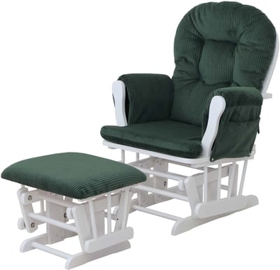 Relaxfauteuil MCW-C76, schommelstoel schommelstoel met kruk stoffen koord 320g/m² Oeko-Tex ~ groen frame wit