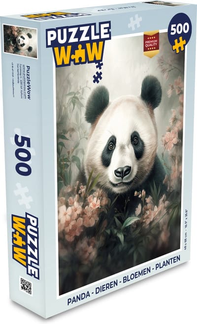 Puzzel Panda - Dieren - Bloemen - Planten - Legpuzzel - Puzzel 500 stukjes