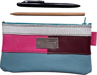 Toetie & Zo - Handgemaakte Etui - Leer - Roze - Blauw - Wit - Patchwork - Telefoontas - Makeuptas - Pennenetui - Medicijnhoesje