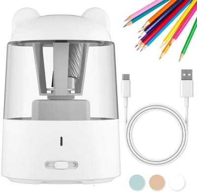 Verstelbare Elektrische Puntenslijper - Automatische Puntenslijper - Met Opvangbakje - Automatische Stop - USB-Opladen - Elektrische Puntenslijper Voor Kinderen - Geschikt Voor 6-8 Diameter - Wit