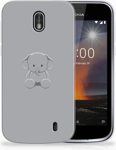 TPU Hoesje voor Nokia 1 Telefoonhoesje met Naam Grijs Baby Olifant