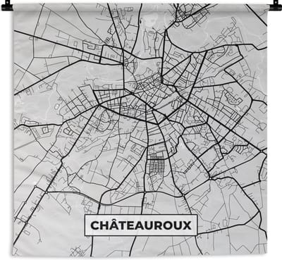 Wandkleed - Wanddoek - Plattegrond – Châteauroux – Stadskaart – Kaart – Frankrijk - 180x180 cm - Wandtapijt