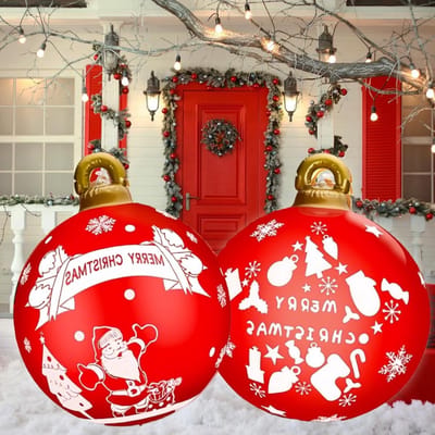 Giant Opblaasbare Kerstballen 60cm - PVC Decoratie met Sneeuwvlok en Kerstman voor Binnen en Buiten, Perfect voor Tuin en Feestdagen