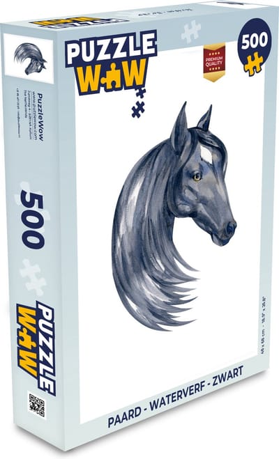 Puzzel Paard - Waterverf - Zwart - Meisjes - Kinderen - Meiden - Legpuzzel - Puzzel 500 stukjes