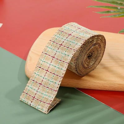 Rouleau 6M Ruban Chanvre Imitation Vintage Fil Décorations Noël Grille Rouge Verte Rubans Lin Pour Artisanat DIY Nœud Emballage Cadeau Fait Main 5cm x 600cm