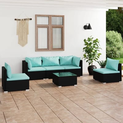 vidaXL - 6-delige - Loungeset - met - kussens - poly - rattan - zwart