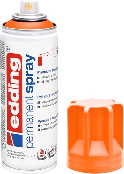 edding 5200 spuitverf in spuitbus - neon oranje - 1 stuk - 200 ml verf - direct dekkend – 0,7-1 m2 oppervlak - acrylverf voor het lakken en versieren van glas, metaal, hout, keramiek, kunststof, canvas - permanent spray, verfspray