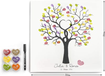 Gastenboek Canvas - Herinneringen Boom - Feest Decoratie - Uniek Vingerafdruk Ontwerp - 50 x 50 cm - Natuurlijk