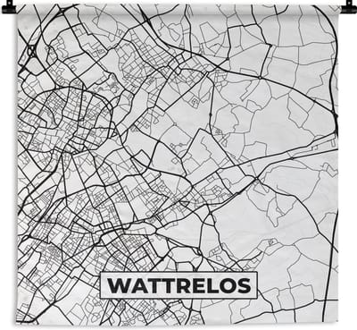 Wandkleed - Wanddoek - Stadskaart - Plattegrond - Kaart - Wattrelos - Frankrijk - Zwart wit - 180x180 cm - Wandtapijt
