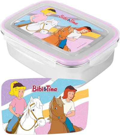 SnelShoppen - BFF Paarden Lunchbox 20x14,5x6,5 cm, Lekvrij Roestvrij Staal Broodtrommel met Deksel voor Kinderen, Avontuurlijke Bibi & Tina Design voo