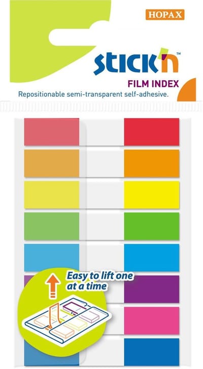 Stick'n Smalle Index tabs - 45x8mm - 8x neon transparant assorti kleuren - 160 sticky tabs