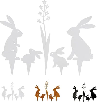 Paasdecoratie Set - Tuinstekers Huisjes - Tuin Aankleden - Metalen Sierfiguren - 5 stuks 7-20 cm - Wit