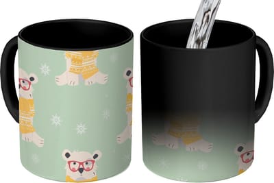 Magische Mok - Foto op Warmte Mokken - Koffiemok - IJsbeer - Patroon - Sjaal - Magic Mok - Beker - 350 ML - Theemok