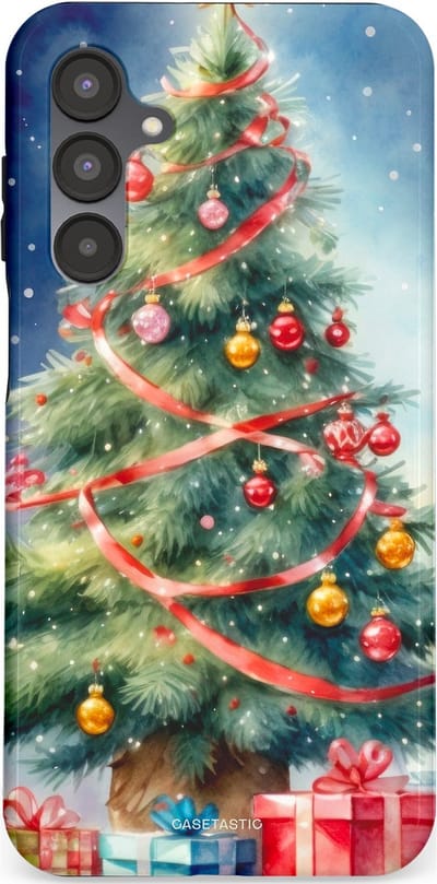 Casetastic hoesje geschikt voor Samsung Galaxy A16 - Dubbellaagse bescherming - Aquarel Kerstboom Cadeau - Fashion Case - Grijs Donkerblauw Saliegroen Beige
