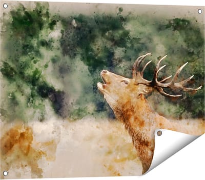Gards Tuinposter Hert Aquarel - Abstract - 80x60 cm - Tuindoek - Tuindecoratie - Wanddecoratie buiten - Tuinschilderij