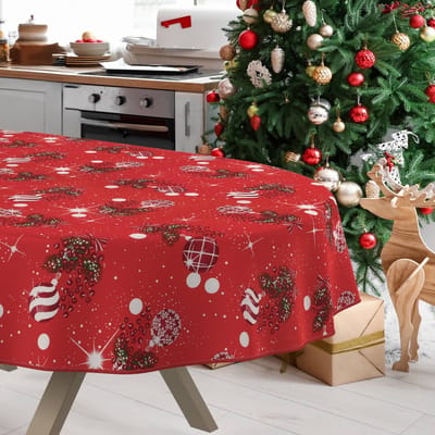 ANRO Tafelkleed Kerst maretak Rood Ovaal 180x140cm Met sierband Afwasbaar Waterafstotend