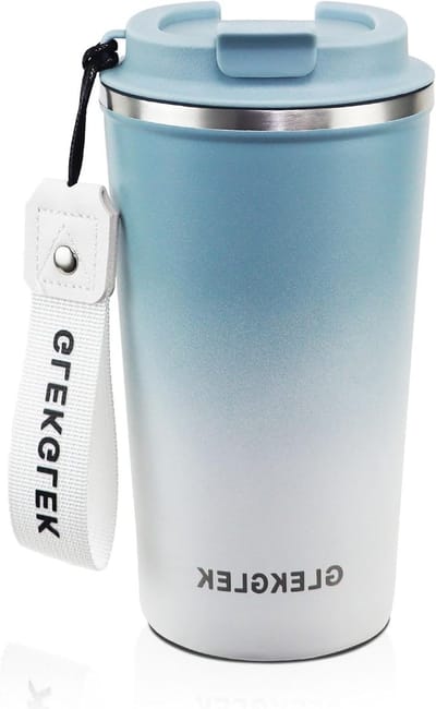 Thermische Reismok 510ml van RVS voor Heet Drankjes met Deksel en Handgreep - Blauw Witte Gradient