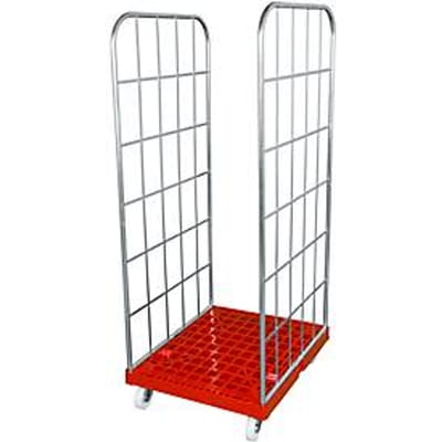Rolcontainer, 2-zijdig, kunststof vloerplaat, 724 x 815 x 1850 mm, rood (RAL 3000)
