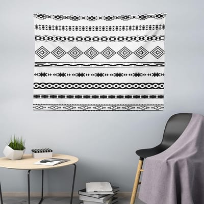 ABAKUHAUS Native American Wandtapijt, Abstract, Woonkamer Slaapkamer Wanddoek Zijdezacht Satijn Wandtapijt, 200 x 150 cm, Wit Zwart