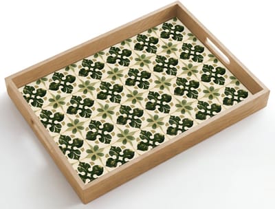 Dienblad hout 50x35 cm - Schootdienblad - Patroon - Tegel - Groen - Borrelplank rechthoek - Plateau dienbladen