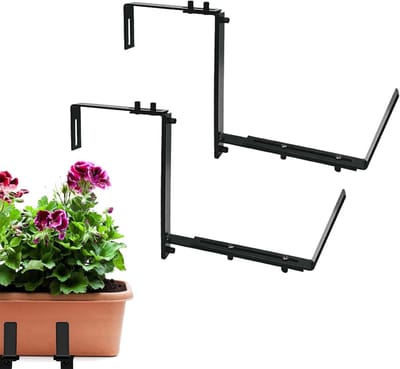 KZQ Bloempotsteunen - Set voor raam en bloempot - Inclusief 2 verstelbare metalen beugels - Duurzame constructie voor buiten - Biedt een veilige ondersteuning voor bloembakken - Geschikt voor terrassen, ramen, bloempotten en tuinen.