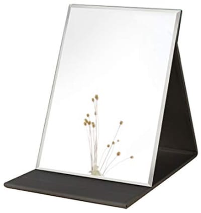Grote opvouwbare reisspiegel, HD, dubbelzijdig, met standaard, 17x12,5 cm, zwart