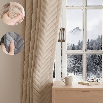 MUPOO isolerende thermische gordijnen verduisterend kant en klaar -Kort Polig - 350gsm Zwaar Dikke Gordijn voor Slaapkamer Woonkamer -Beige 140x213cm-1 stuk