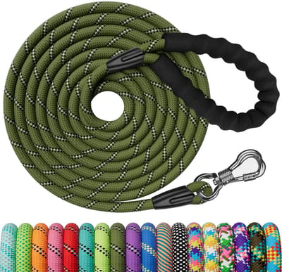 Sleeplijn voor honden, 3 m sterke hondenlijn met comfortabel zacht beklede handgreep, trainingslijn, looplijn voor kleine, middelgrote en grote honden, afsluitbare karabijnhaak
