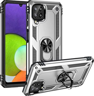 Anti-Shock Hybrid Ring Armor Hoesje Geschikt voor: Samsung Galaxy A22 4G - zilver