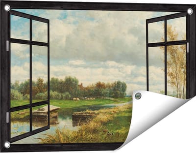 Gards Tuinposter Doorkijk Landschap in de Omgeving van Den Haag - Willem Roelofs - 60x40 cm - Tuindoek - Tuindecoratie - Wanddecoratie buiten - Tuinschilderij