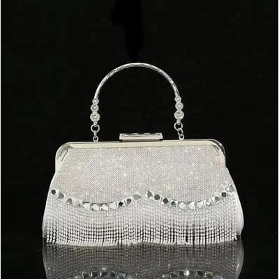 Prachtige en Glanzende Diamanten Strass Franjes Handvat Avondtassen voor Feest en Bruiloft Clutch Portemonnee Designer Tassen Handtassen white