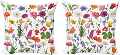 ABAKUHAUS Bloemenkussensloopset (2 stuks), gekleurde rozen en tulpen, 50 cm, roze groen