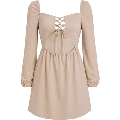Missy Empire Dames-minijurk met lange mouwen van Up Front (Licht Beige)