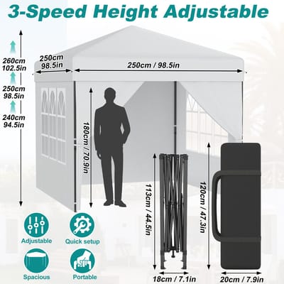 Froadp 2,5 x 2,5 m One-Touch Opvouwbare Partytent ​​Inclusief 6 Zijpanelen Tent Tuinpaviljoen Geschikt voor binnenplaatsen & tuinen Voor buitengebruik Wit