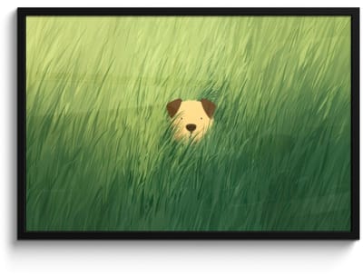 Poster in lijst - Fotolijst 90x60 cm - Posters - Hondje - Gras - Oren - Bruin - Posterlijst zwart - Decoratie - Wanddecoratie woonkamer - Muurdecoratie slaapkamer - Kerstversiering - Kerstdecoratie voor binnen - Kerstmis