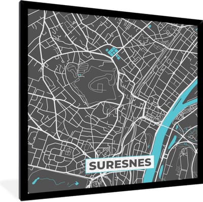 Fotolijst incl. Poster - Suresnes - Frankrijk - Plattegrond - Stadskaart - Kaart - 40x40 cm - Posterlijst