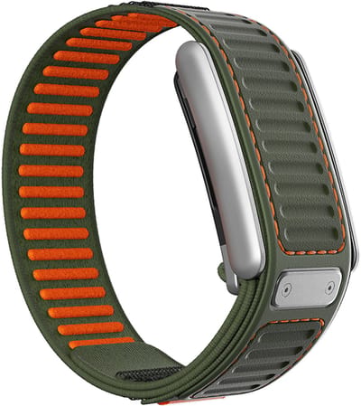 Stravo Nylon Bandje met Klittenbandsluiting – Geribbelde Structuur – Geschikt voor WHOOP 5.0 – Ademend Sport Horlogebandje – Groen / Oranje