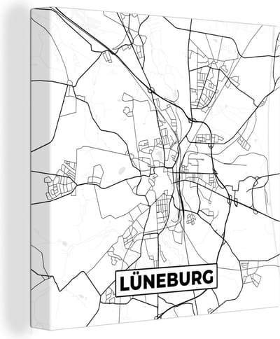 Canvas Schilderij Lüneburg - Plattegrond - Kaart - Stadskaart - 20x20 cm - Wanddecoratie