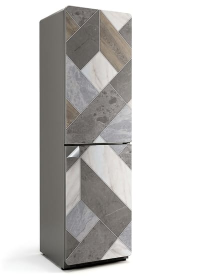 Wallfluent Koelkaststickers - Geometrisch patroon met tegels Koelkast Folie - 60 cm x 205 cm - Grijs Koelkaststickers - Koelkast Wrap - Koelkast Cover - Waterdichte Koelkast Sticker - Koelkast Design