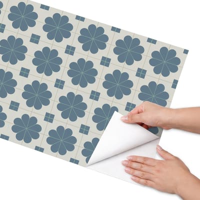 Coloray Meubel Wrap Folie - Blauw Meubelfolie - 50x100 cm - Meubel Wrap Folie Bloemgeometrie - Plakfolie Meubels - Geometrische Meubelfolie - Decoratiefolie Zelfklevend - Slaapkamer decoratie - Achtergronden en patronen