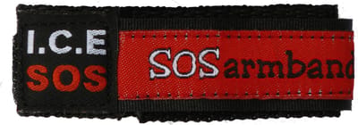ICE SOS armband rood Large (vanaf 12 jaar en ouder). voor jong volwassenen, volwassenen, senioren. De polsband past altijd door de klittenbandsluiting.