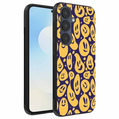 Geschikt voor Samsung Galaxy S25 FE Telefoonhoesje met smiley opdruk - TPU backcover case emoji design - Paars Geel - Smartphonica geschikt voor Samsung Galaxy S25 FE